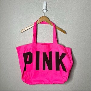 Victoria’s Secret PINK Neon Pink Y2K Oversized Canvas Tote Bag Large Beach Gym